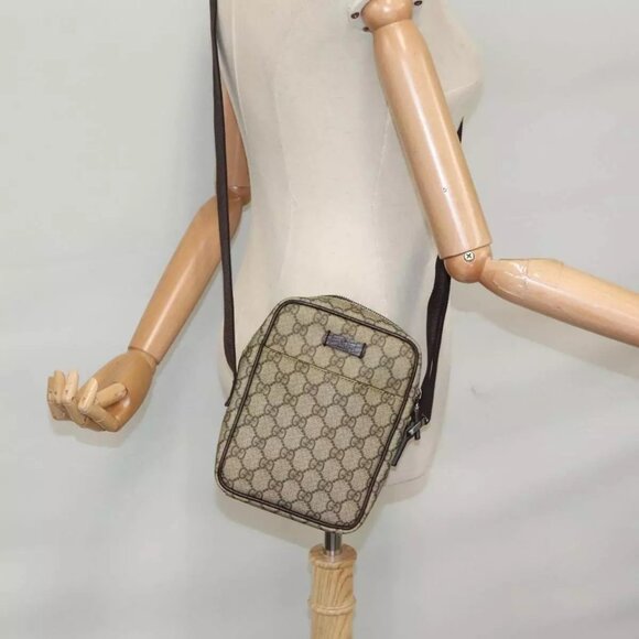 GUCCI GG Canvas Shoulder Bag Coated Canvas Beige Auth